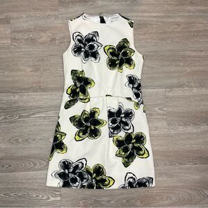 MILLY ASTRID White Mini Dress Green floral print Cocktail Vacation Summer Dress